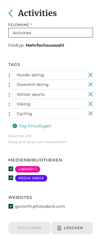 Formular zum Bearbeiten eines benutzerdefinierten Feldes