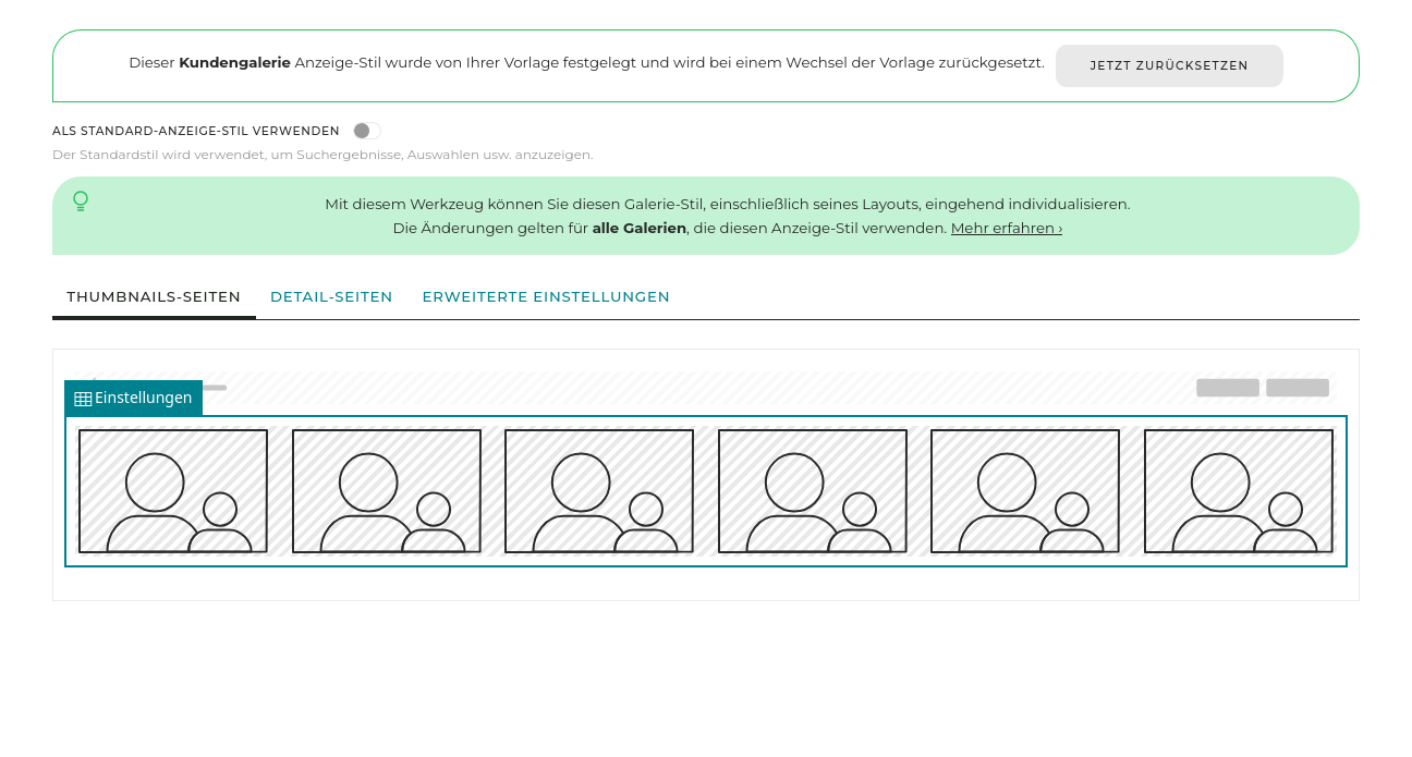In diesem Panel können Sie das Layout der Thumbnail-Seiten bearbeiten