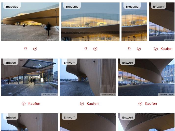 In dieser Beispielgalerie können Entwurf Bilder gekauft werden, während Endgültig Bilder direkt heruntergeladen werden können.