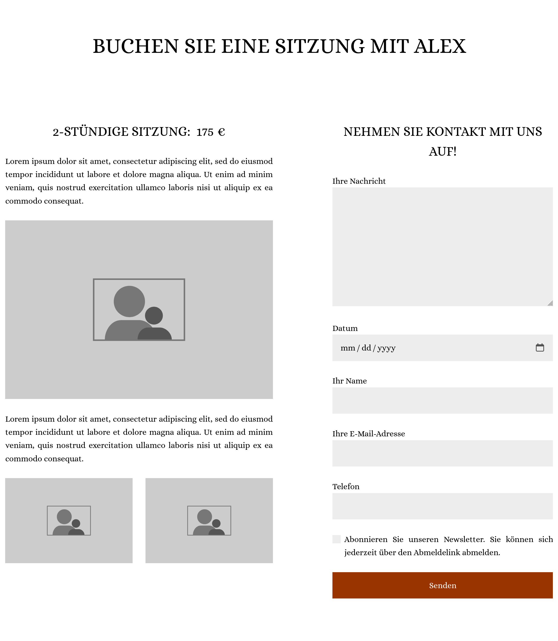 Produktseite, die zum Kontakt und zur Angabe eines Termins einlädt