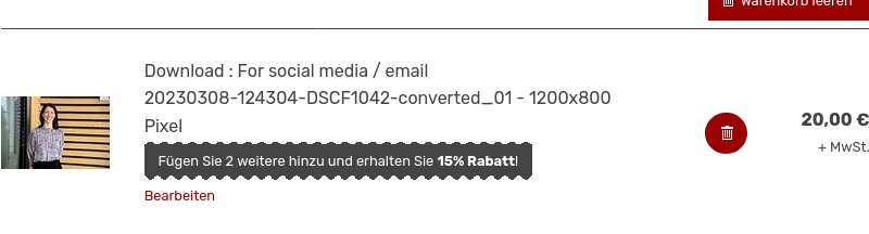 Mengenrabatt im Warenkorb angezeigt