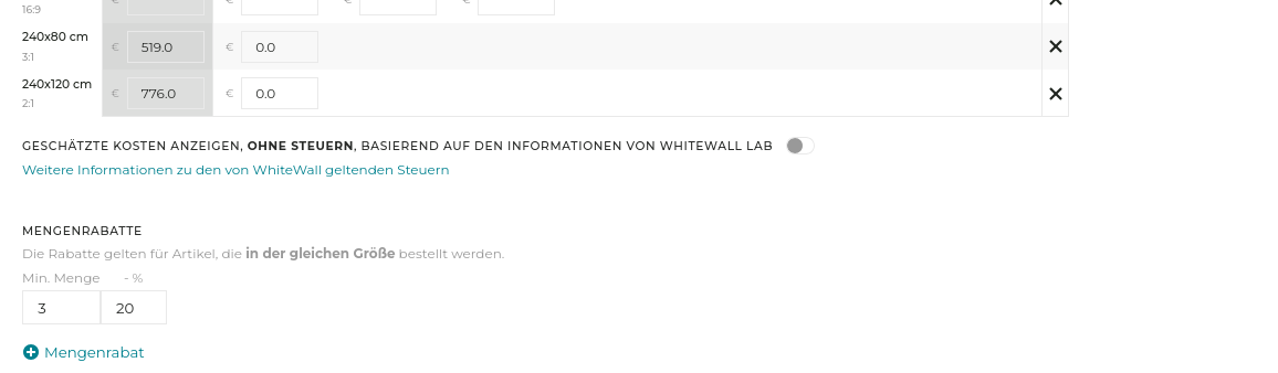 Mengenrabatt für Abzüge definiert
