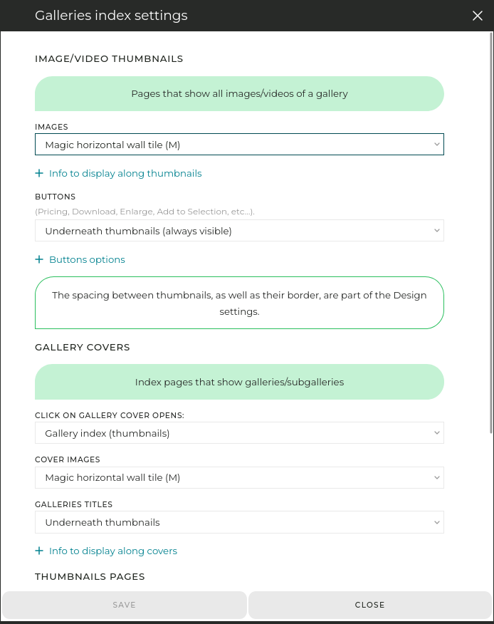 Double-clicking on the thumbnails element opens their settings