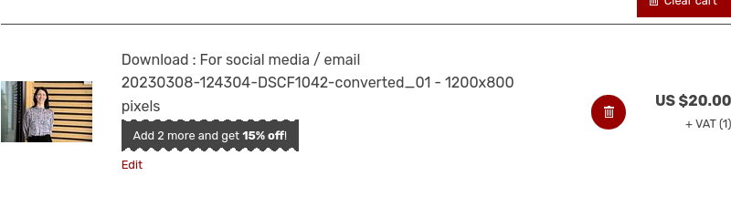 Quantity discount shown in cart