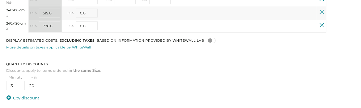 Quantity discount defined for prints