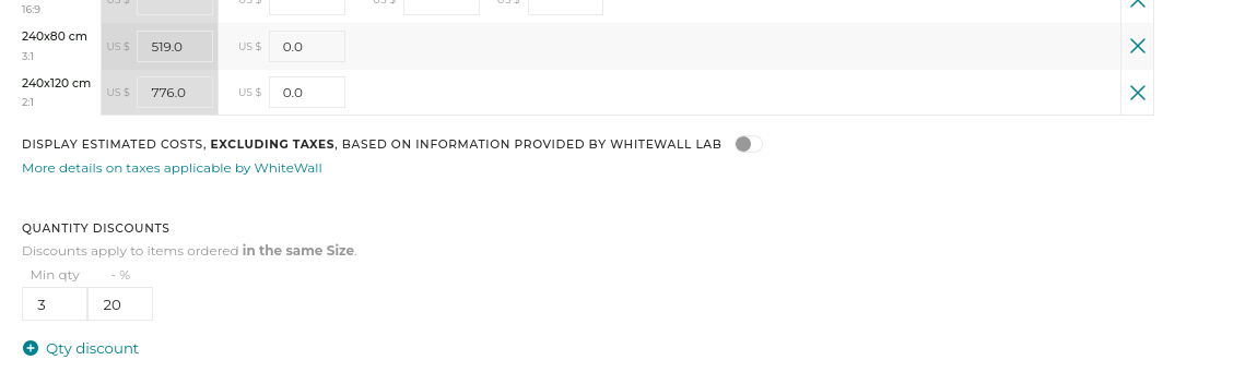 Quantity discount defined for prints