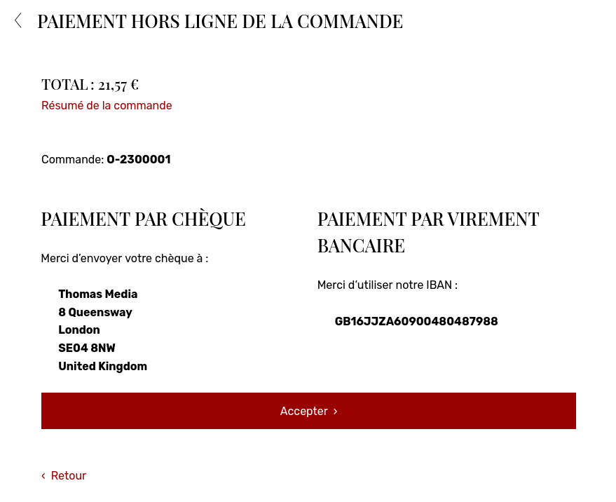 instructions de paiement