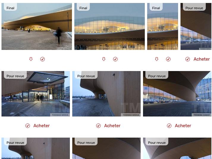 Dans cette galerie exemple, les images Pour revue peuvent être achetées et les images en état Final peuvent être directement téléchargées.