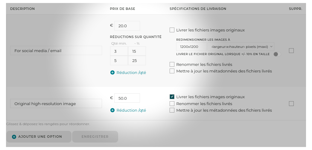 Remise sur quantité définie pour les téléchargements