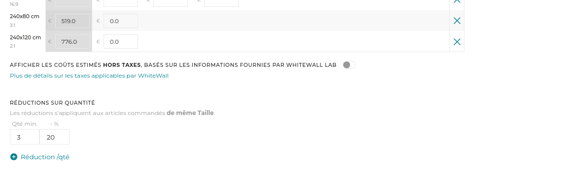 Remise sur quantité définie pour tirages