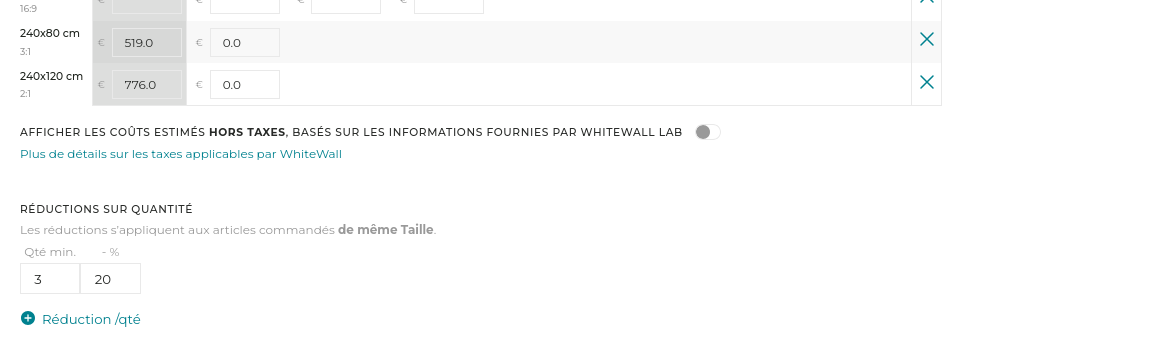 Remise sur quantité définie pour tirages