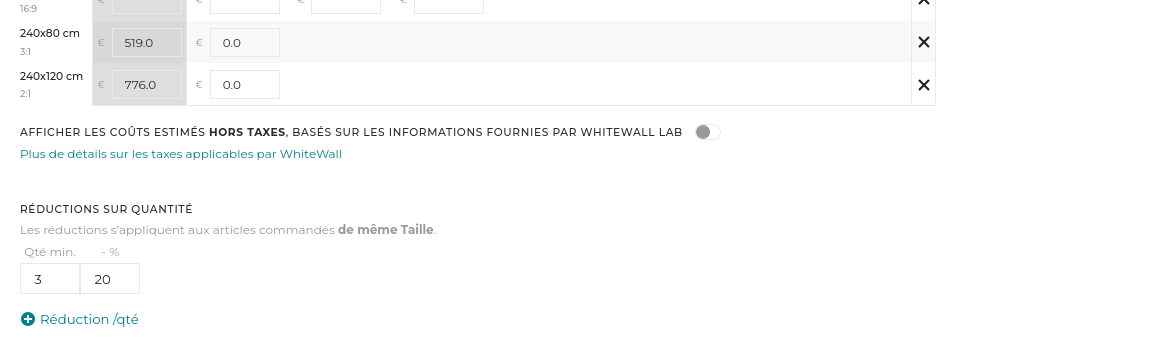 Remise sur quantité définie pour tirages