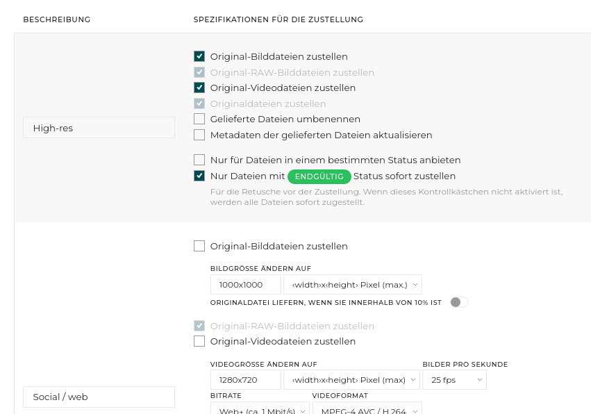 Formate für benutzerdefinierte Downloads individualisieren