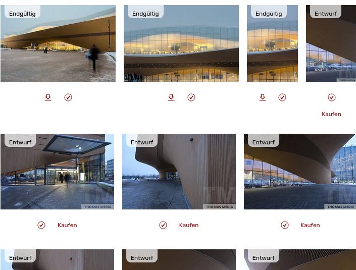 In dieser Beispielgalerie können Entwurf Bilder gekauft werden, während Endgültig Bilder direkt heruntergeladen werden können.