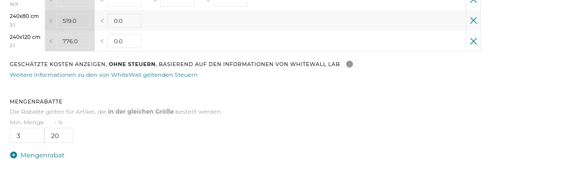 Mengenrabatt für Abzüge definiert