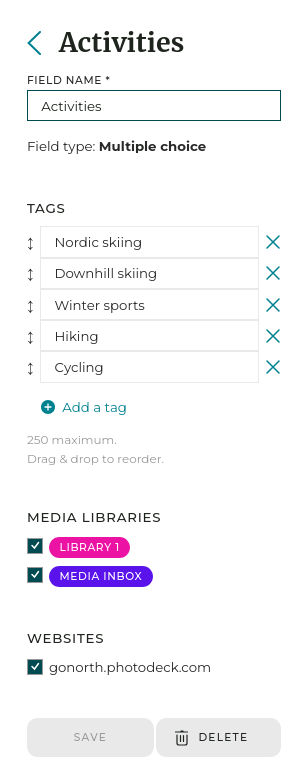 Form to edit a custom field