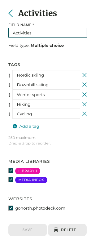 Form to edit a custom field