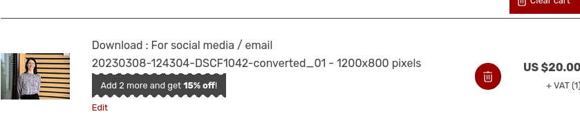 Quantity discount shown in cart