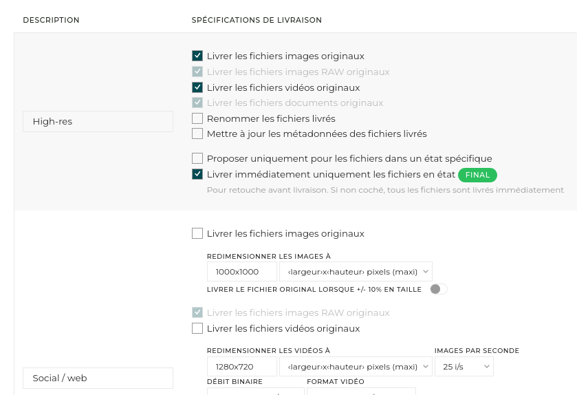 Personnalisation du format des téléchargements custo.