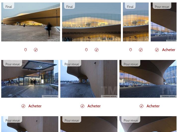 Dans cette galerie exemple, les images Pour revue peuvent être achetées et les images en état Final peuvent être directement téléchargées.