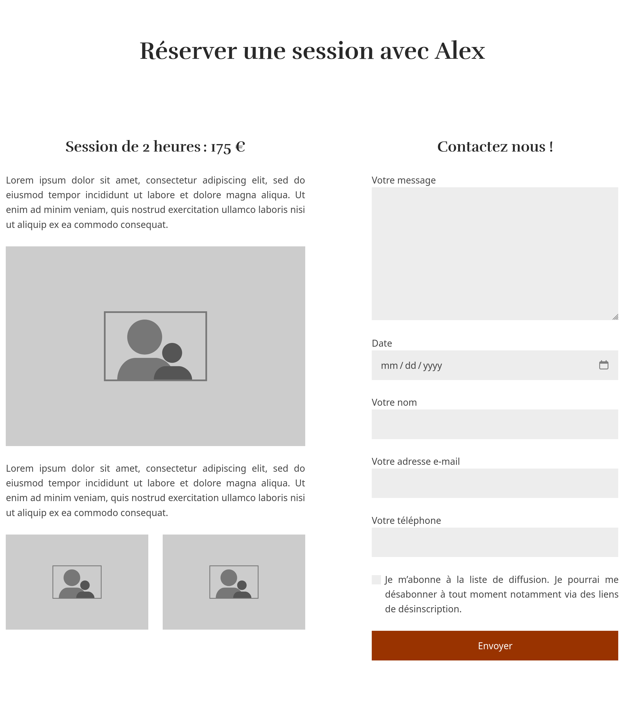 Page produit invitant à contacter en précisant une date