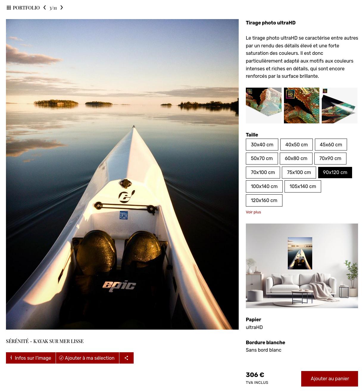 Le style d’affichage de la galerie E-shop par défaut affiche l’élément d’achat du produit juste à côté de l’image. L’utilisation du style Vitrine donnerait un résultat très différent, mettant en valeur l’image avec un minimum de distraction.