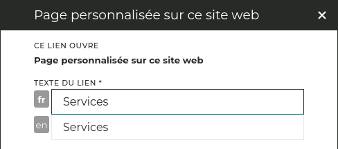 Un lien de navigation en anglais et français.